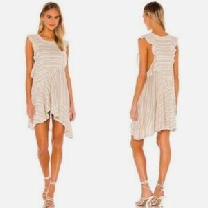 Free People Between The Lines Asymmetrical High Low Linen Dress Large Beige